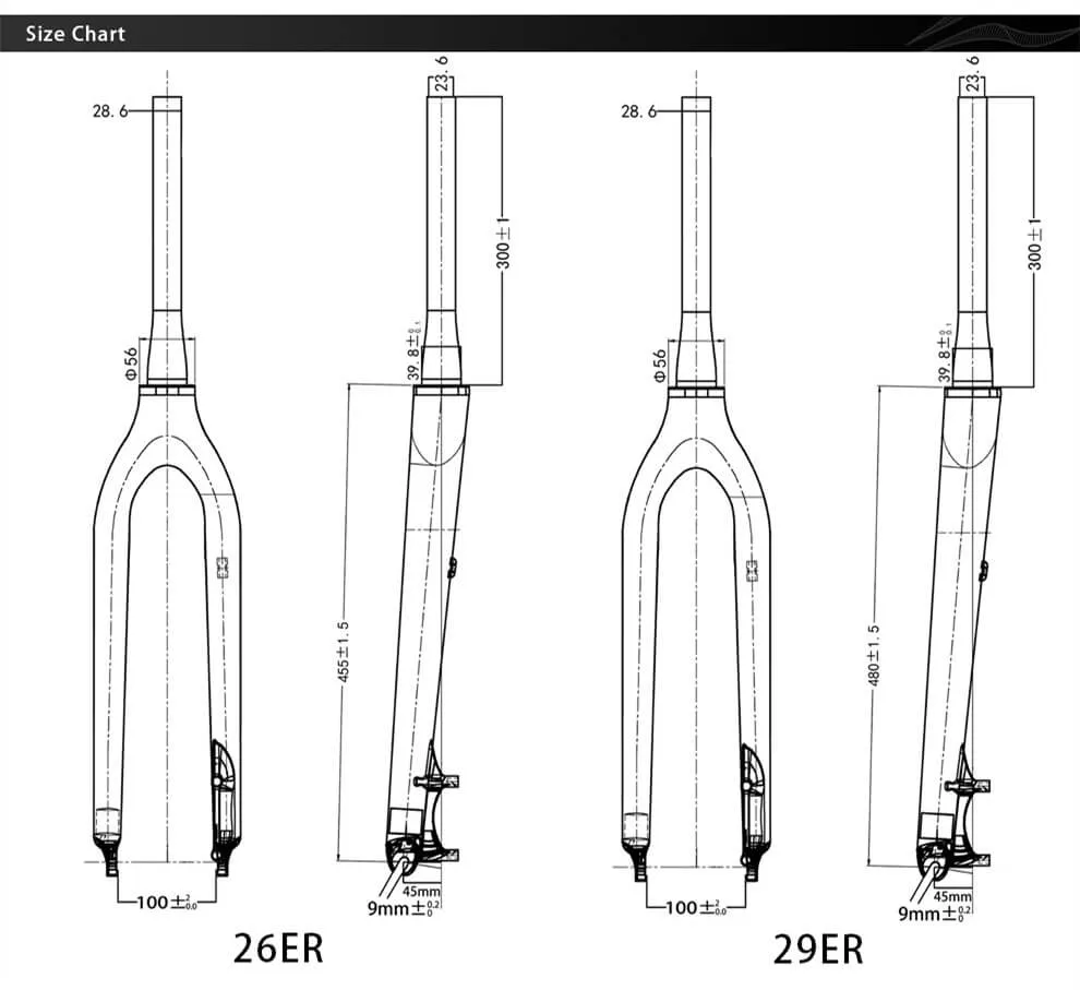mountain bicycle fork size chart